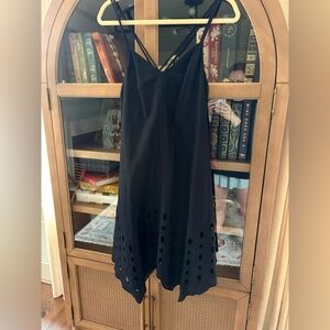 W by Worth Sleeveless Navy Eyelet Hem Slip Dress size S 100% Linen